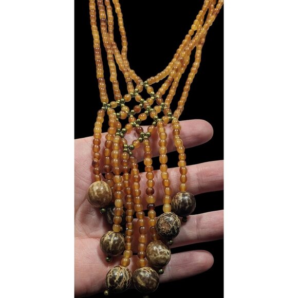 Unique Bohemian Glass Wood And Metal Braided Beaded Necklace - Picture 3 of 7